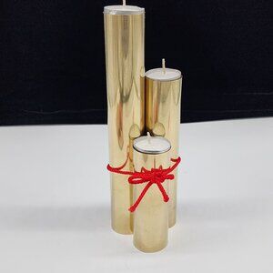 Vintage MCM Tall Brass Cylinder Tealight Holders Candle Holders Set of 3